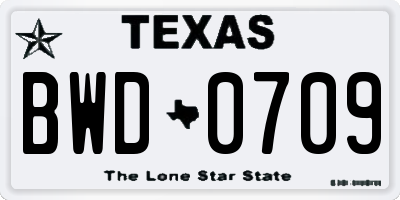TX license plate BWD0709
