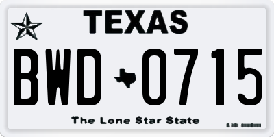 TX license plate BWD0715