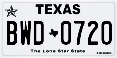TX license plate BWD0720