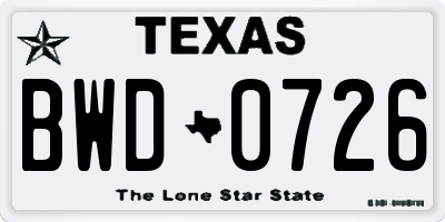 TX license plate BWD0726