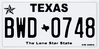 TX license plate BWD0748