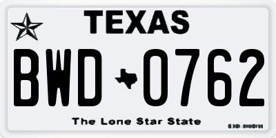 TX license plate BWD0762