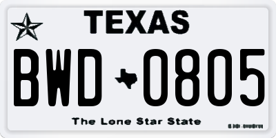 TX license plate BWD0805