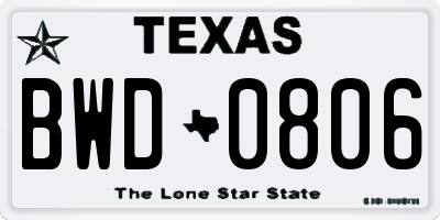 TX license plate BWD0806