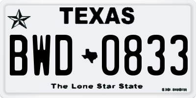 TX license plate BWD0833