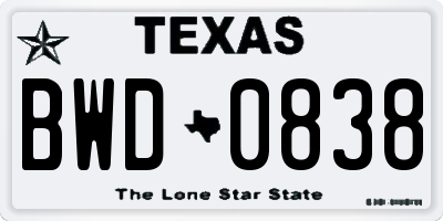 TX license plate BWD0838