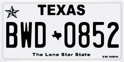 TX license plate BWD0852