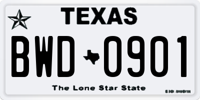 TX license plate BWD0901