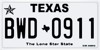 TX license plate BWD0911