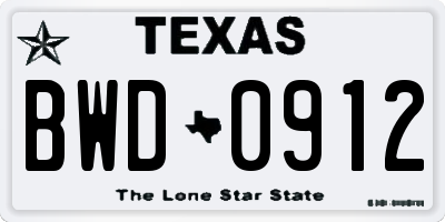 TX license plate BWD0912