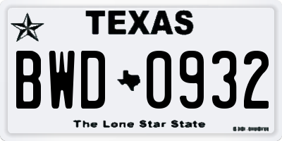 TX license plate BWD0932