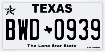 TX license plate BWD0939