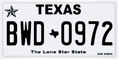 TX license plate BWD0972