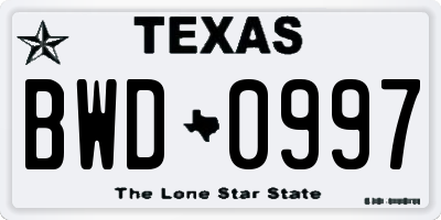 TX license plate BWD0997
