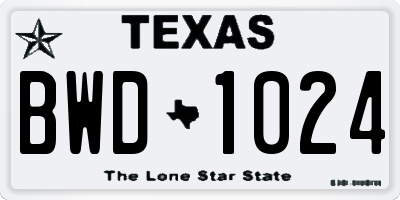 TX license plate BWD1024