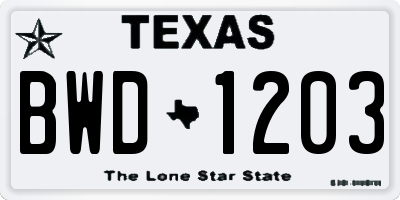 TX license plate BWD1203