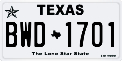 TX license plate BWD1701