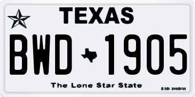 TX license plate BWD1905