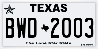 TX license plate BWD2003