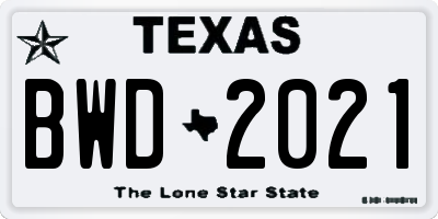 TX license plate BWD2021