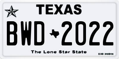 TX license plate BWD2022