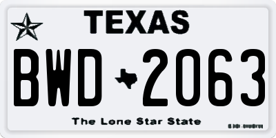 TX license plate BWD2063
