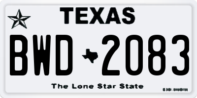 TX license plate BWD2083