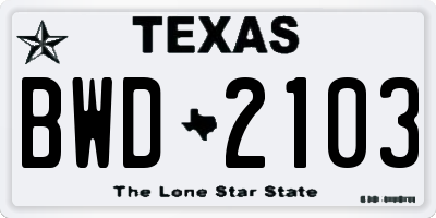 TX license plate BWD2103