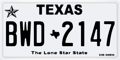 TX license plate BWD2147