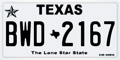 TX license plate BWD2167