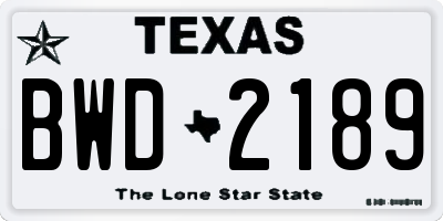 TX license plate BWD2189