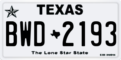 TX license plate BWD2193