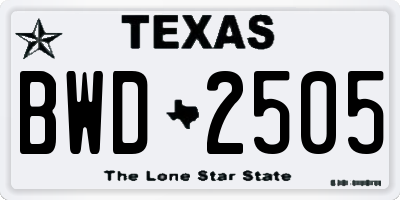 TX license plate BWD2505
