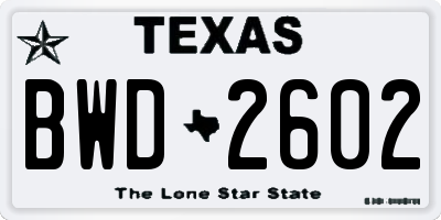 TX license plate BWD2602