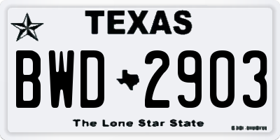 TX license plate BWD2903