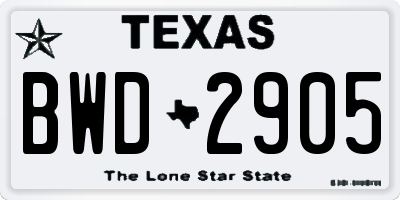 TX license plate BWD2905