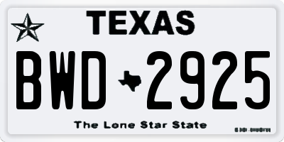 TX license plate BWD2925