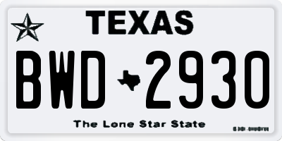 TX license plate BWD2930