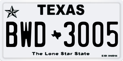 TX license plate BWD3005