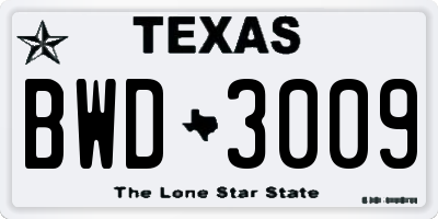 TX license plate BWD3009