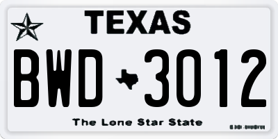 TX license plate BWD3012