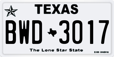 TX license plate BWD3017