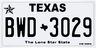 TX license plate BWD3029