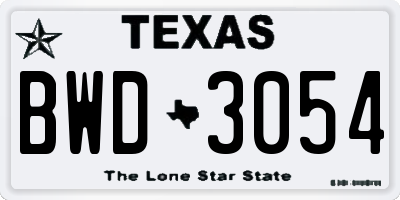 TX license plate BWD3054