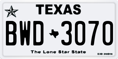 TX license plate BWD3070