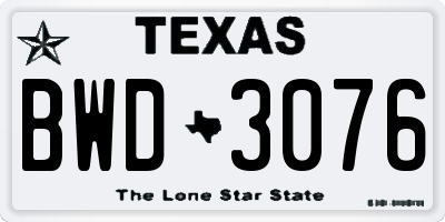 TX license plate BWD3076