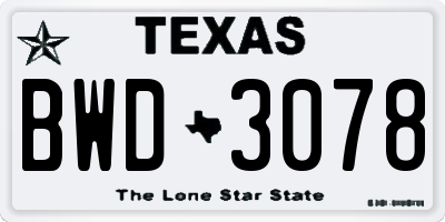 TX license plate BWD3078