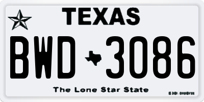 TX license plate BWD3086