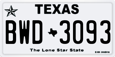 TX license plate BWD3093