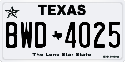 TX license plate BWD4025